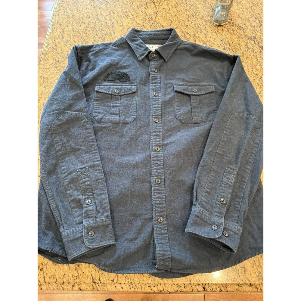Howler Brothers Sawdust Deluxe Flannel Work Shirt in Navy LARGE Thick Cotton